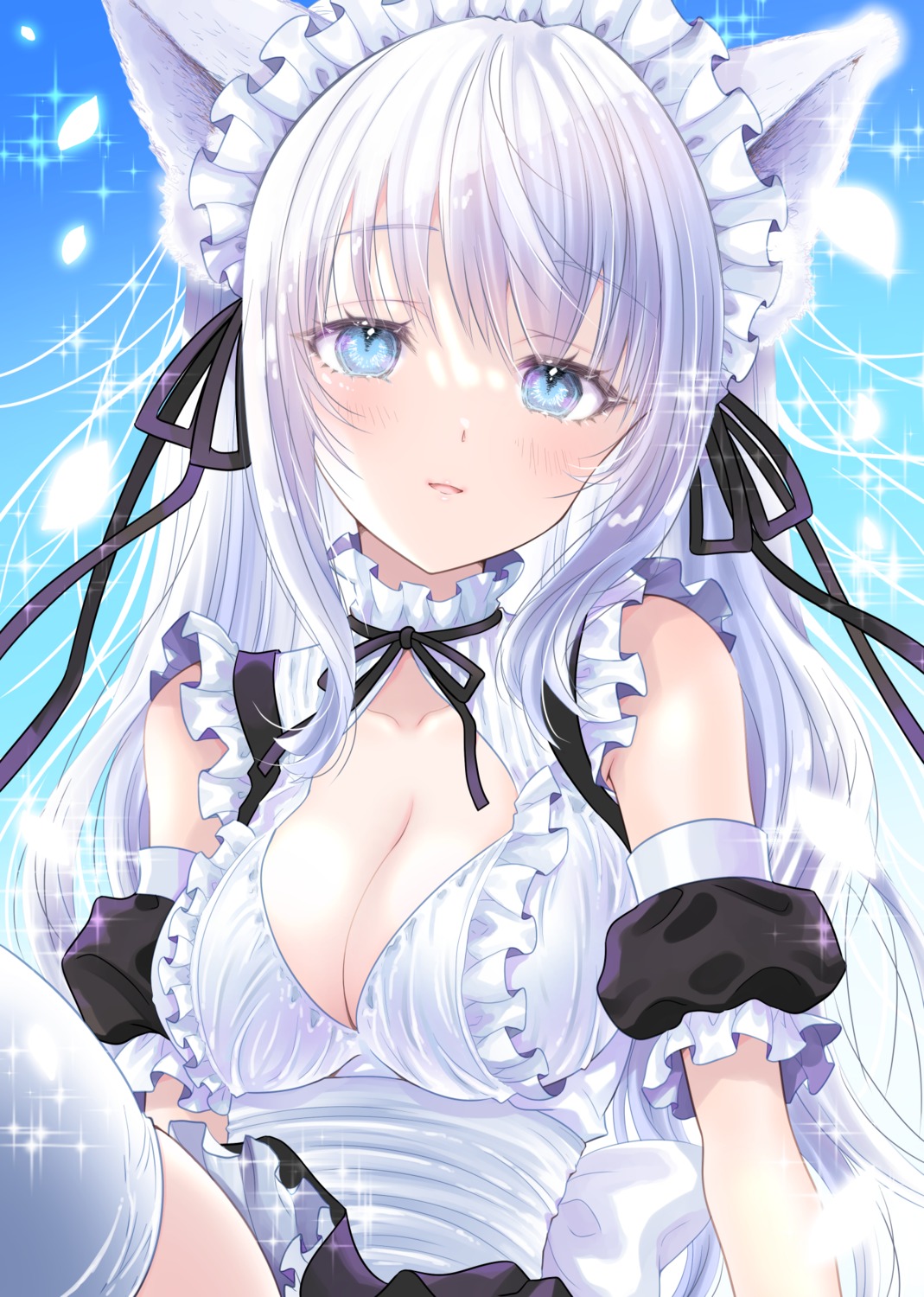 animal_ears, cleavage, maid, nekomimi, thighhighs, uonuma_yuu