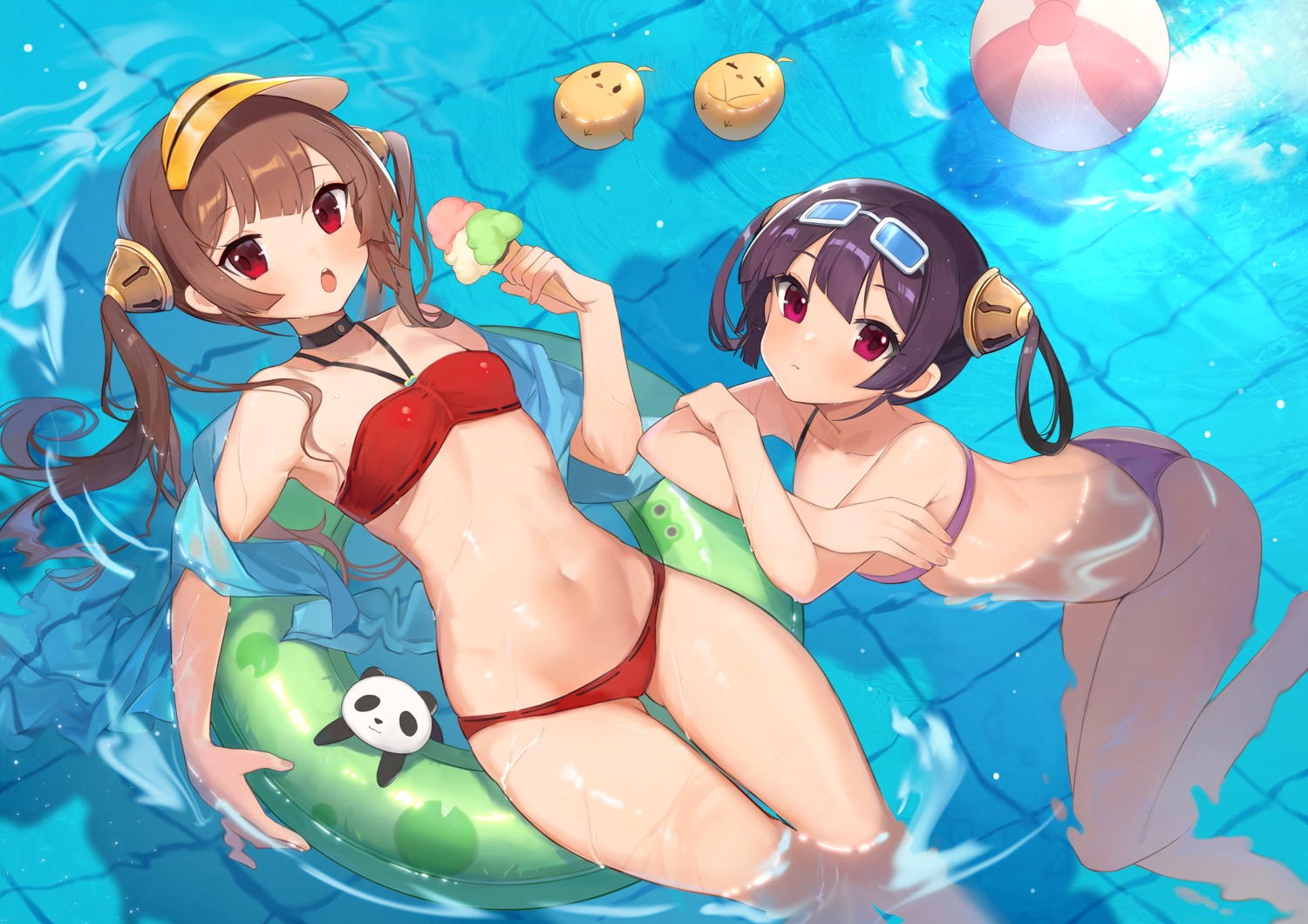 azur_lane, bikini, manjuu_(azur_lane), megane, ning_hai_(azur_lane), ping_hai_(azur_lane), swimsuits, wet