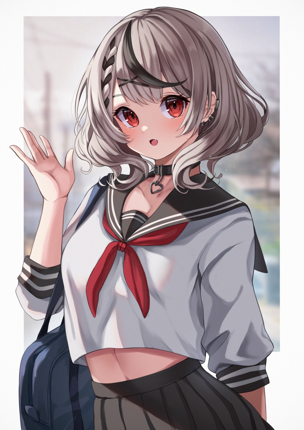 chameleon_(chameleon0613), hololive, sakamata_chloe, seifuku, shirt_lift