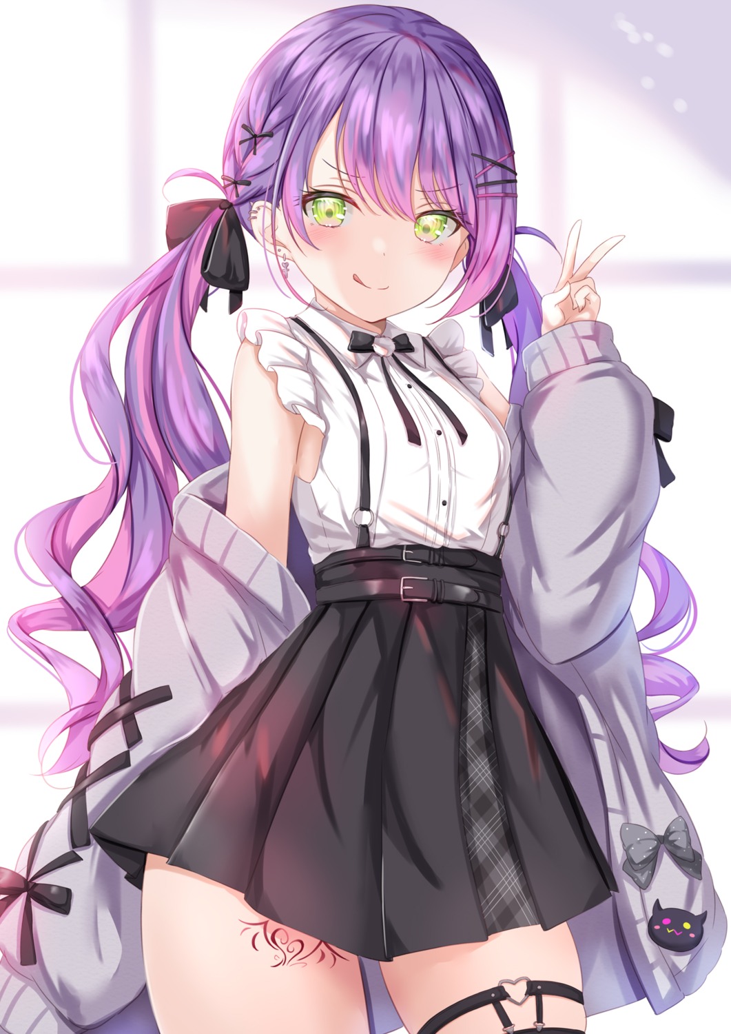 garter, hololive, sweater, tattoo, tokoyami_towa, yuano