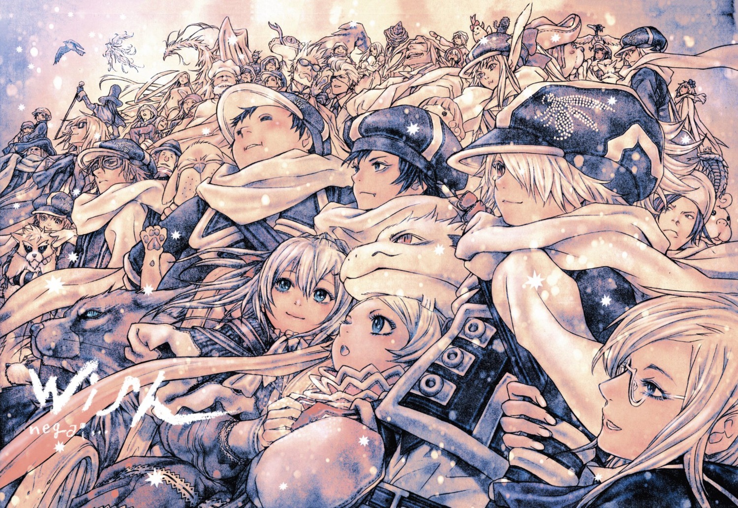 aria_link, asada_hiroyuki, conner_kluff, gauche_suede, jiggy_pepper, lag_seeing, largo_lyoid, lawrence_(tegami_bachi), megane, niche, steak, sylvette_suede, tegami_bachi, uniform, zazie_winters