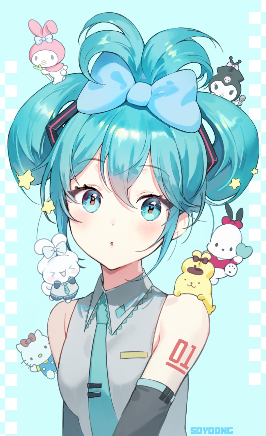 cinnamiku, cinnamoroll, crossover, hatsune_miku, kuromi_(sanrio), my_melody, sanrio, soyoong_jun