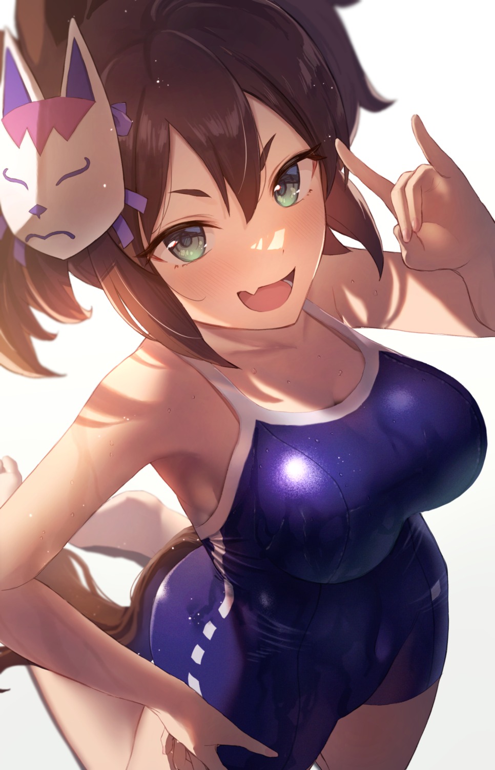 animal_ears, inari_one_(umamusume), ray_mil68, school_swimsuit, swimsuits, tail, uma_musume_pretty_derby, wet