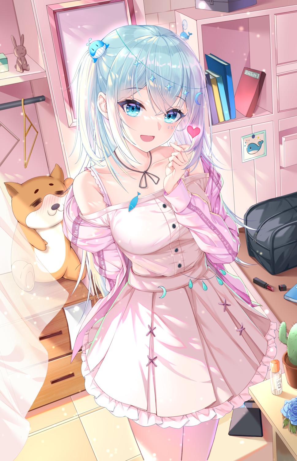 dress, fallen-leaves, indie_virtual_youtuber, tattoo