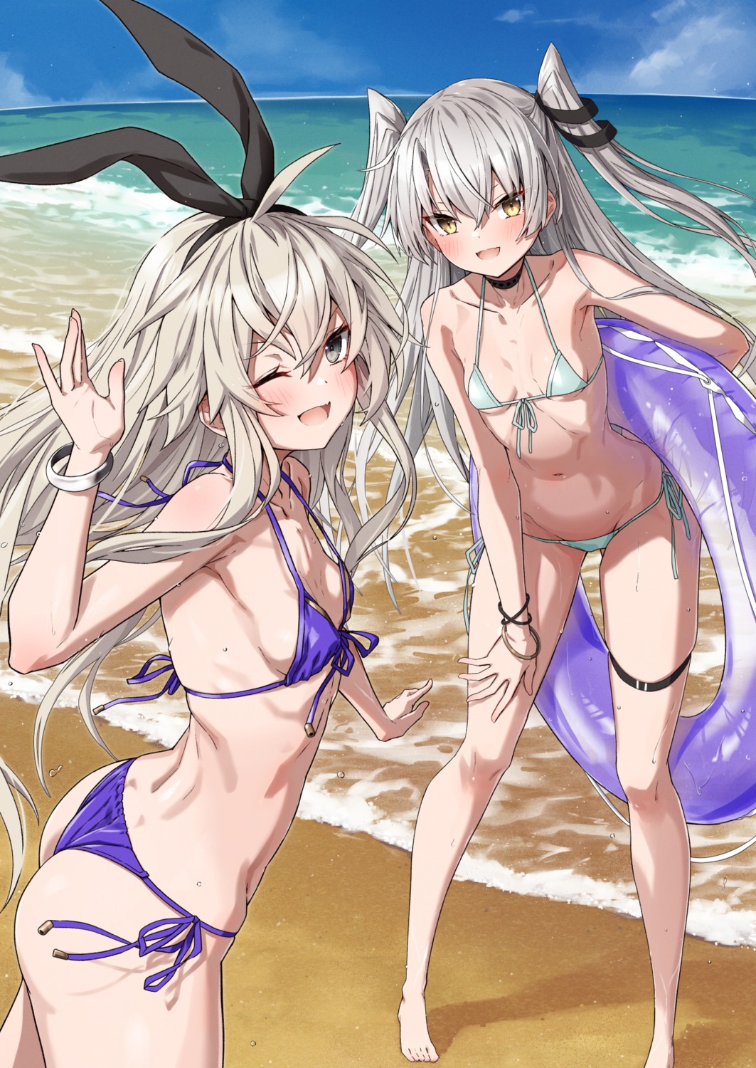 amatsukaze_(kancolle), animal_ears, bikini, bunny_ears, garter, kantai_collection, shimakaze_(kancolle), swimsuits, takanashi_kei_(hitsujikan), thong