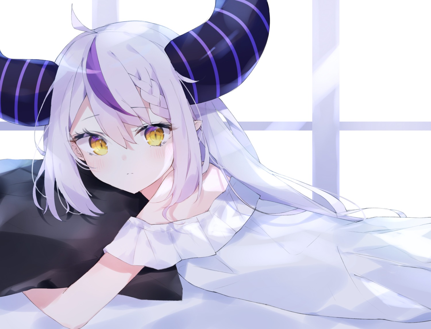 hololive, horns, la+_darknesss, pajama, pointy_ears, shigureszku