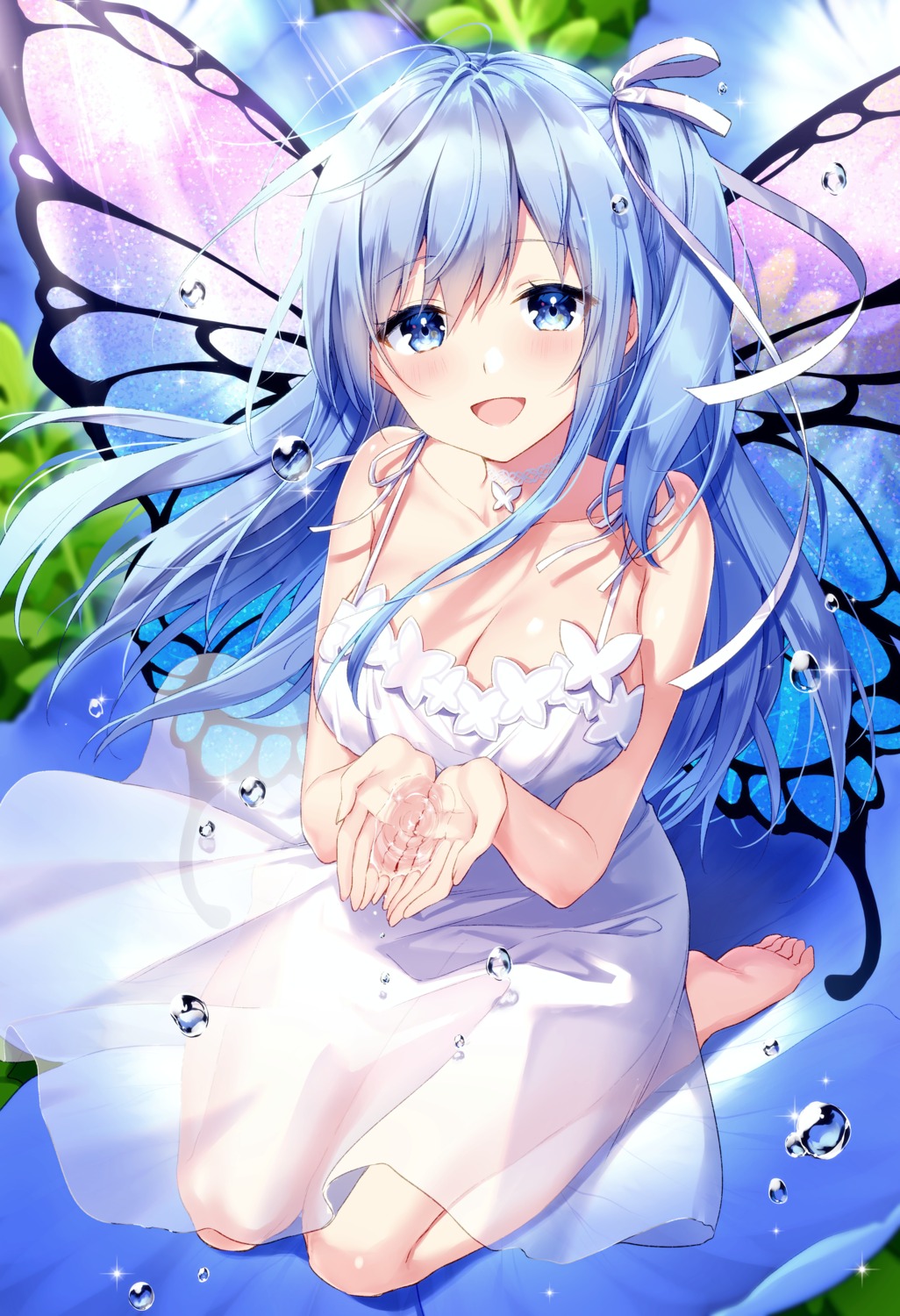 dress, emori_miku, emori_miku_project, fairy, masuishi_kinoto, no_bra, see_through, skirt_lift, summer_dress, wings