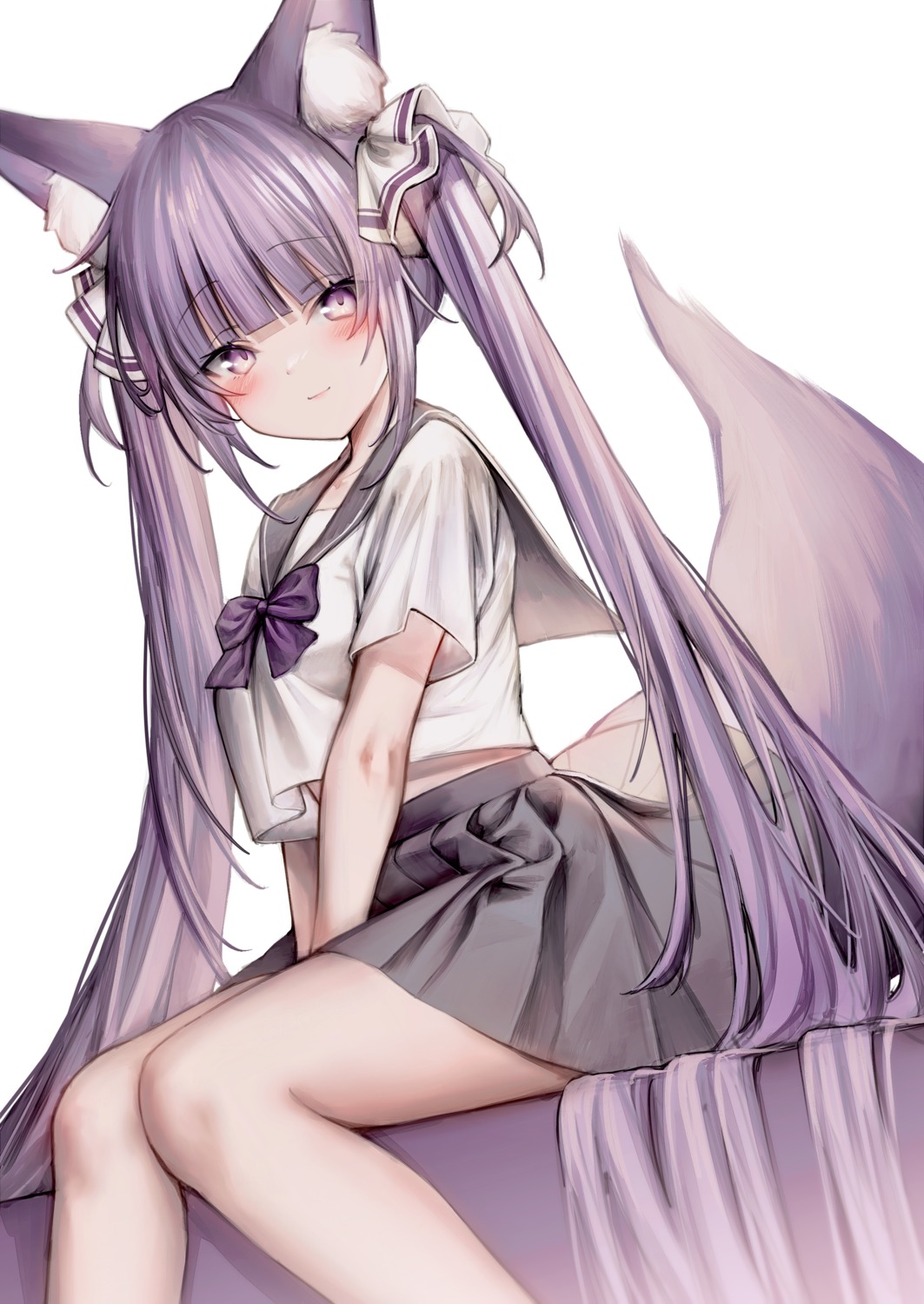 animal_ears, guild_cq, millet_(milletneko), quon_tama, seifuku, shirt_lift, tail, thighhighs
