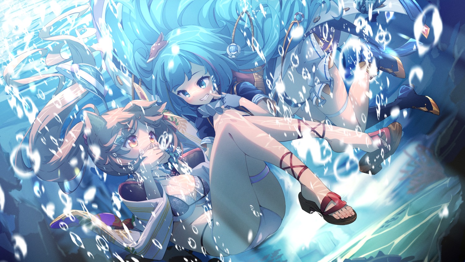 animal_ears, ass, bikini, feet, garter, mist_train_girls, schatten, swimsuits