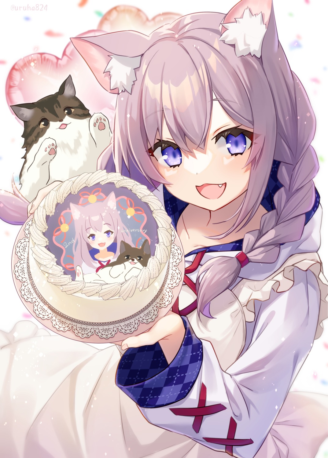 animal_ears, cream, indie_virtual_youtuber, neko, nekomimi, shoufuku_nyako, uruha_(yw1109)