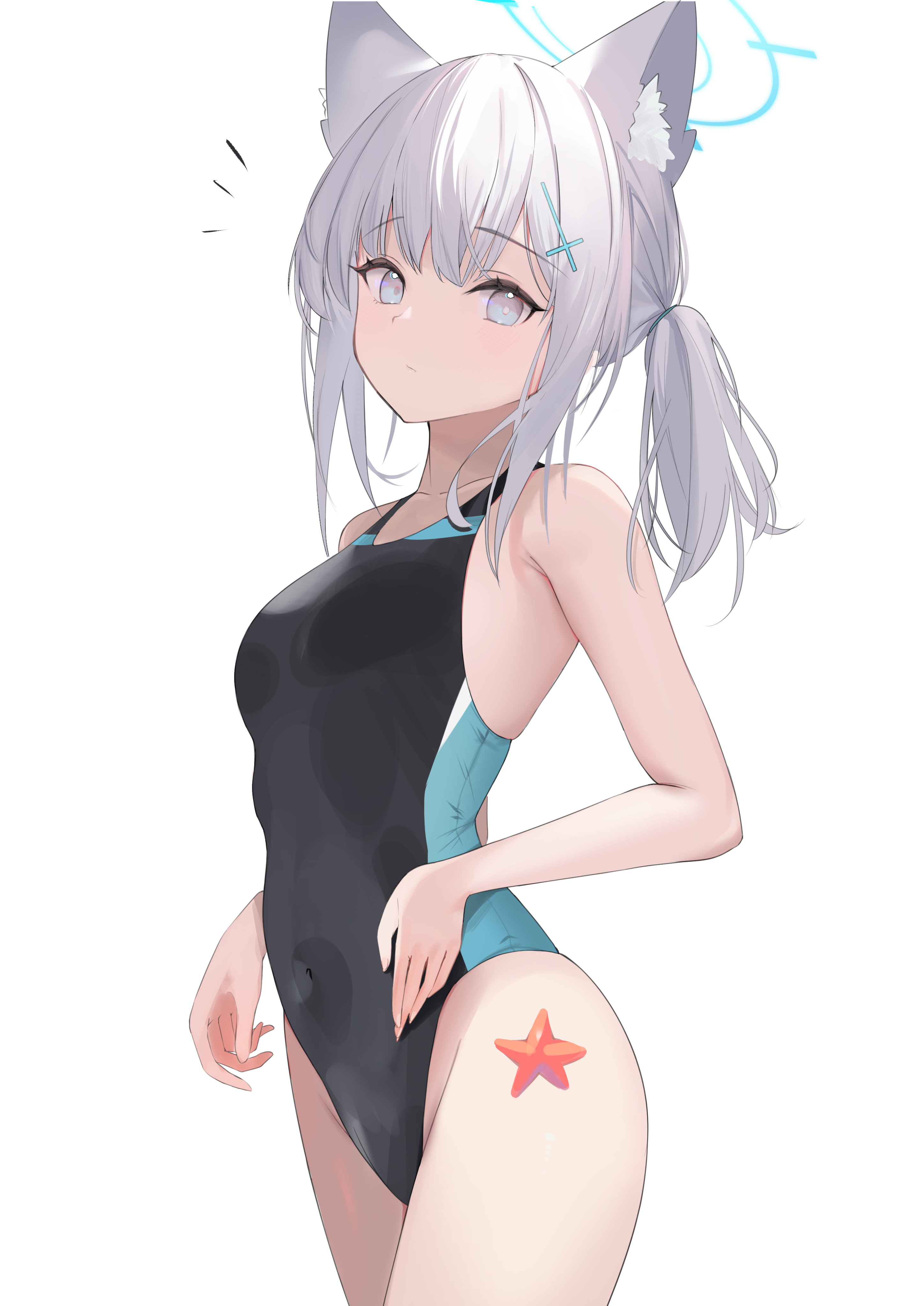 animal_ears, blue_archive, halo, nekomimi, sunaookami_shiroko, swimsuits, xochi_(nueeen6978)