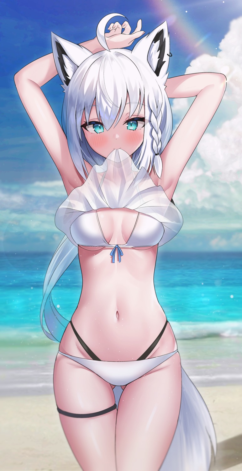 animal_ears, bikini, garter, gomrang, hololive, hololive_gamers, kitsune, see_through