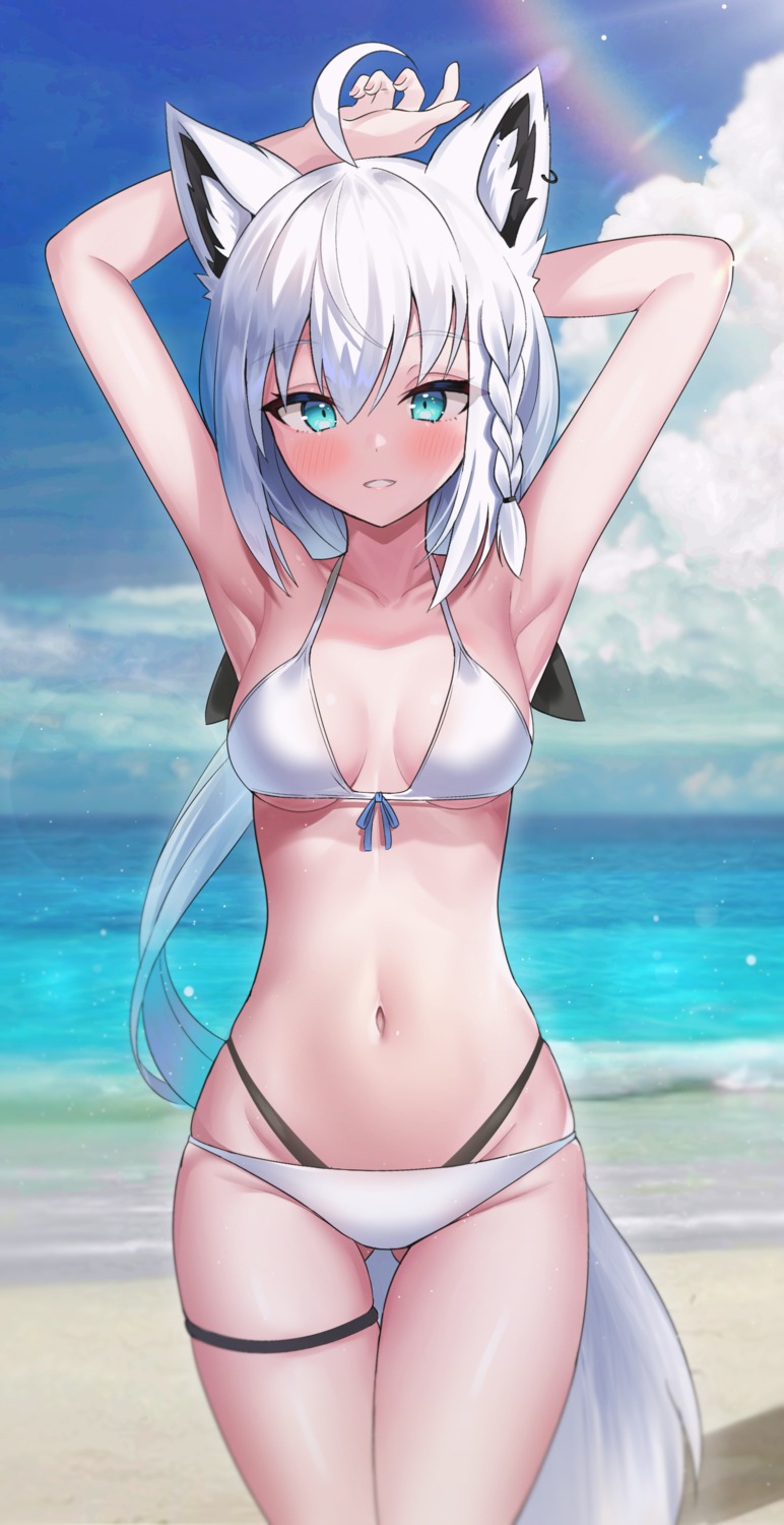 animal_ears, bikini, garter, gomrang, hololive, hololive_gamers, kitsune, shirakami_fubuki, swimsuits, tail