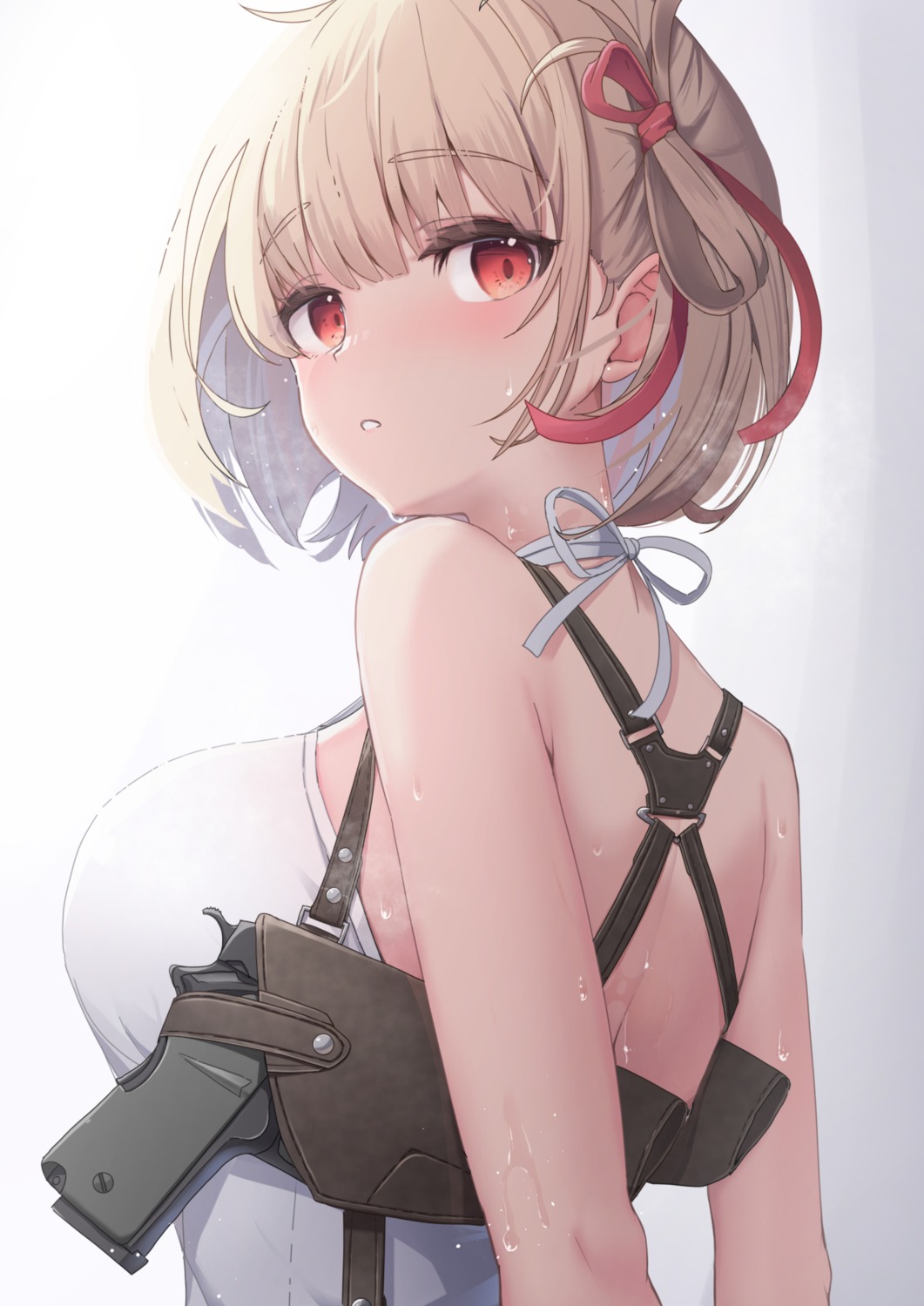 gun, lycoris_recoil, nishikigi_chisato, no_bra, tatapopo, wet