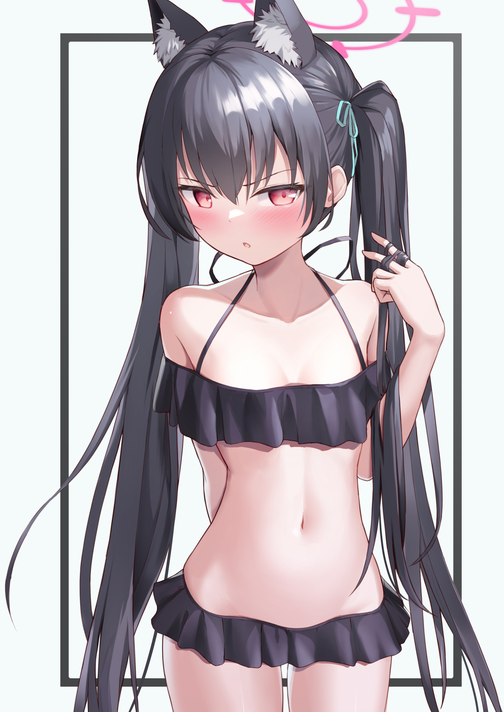 animal_ears, bikini, blue_archive, halo, humo, kuromi_serika, nekomimi, swimsuits
