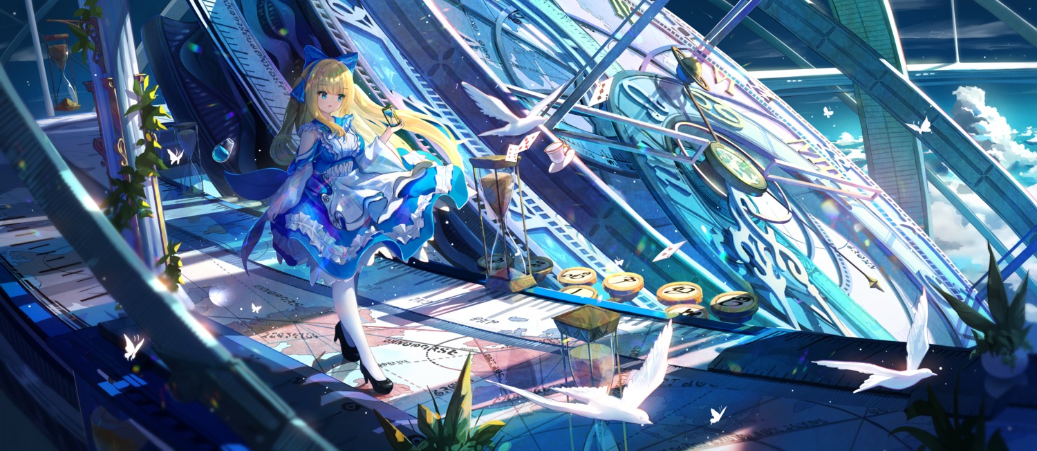 alice, alice_in_wonderland, dress, heels, landscape, prinz_eugen1938, skirt_lift