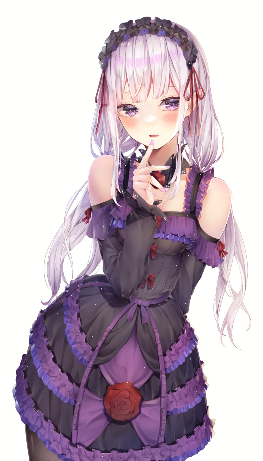 elf, emilia_(re_zero), gothic_lolita, lolita_fashion, pantyhose, pointy_ears, re:zero_kara_hajimeru_isekai_seikatsu, yuunamida_uyu