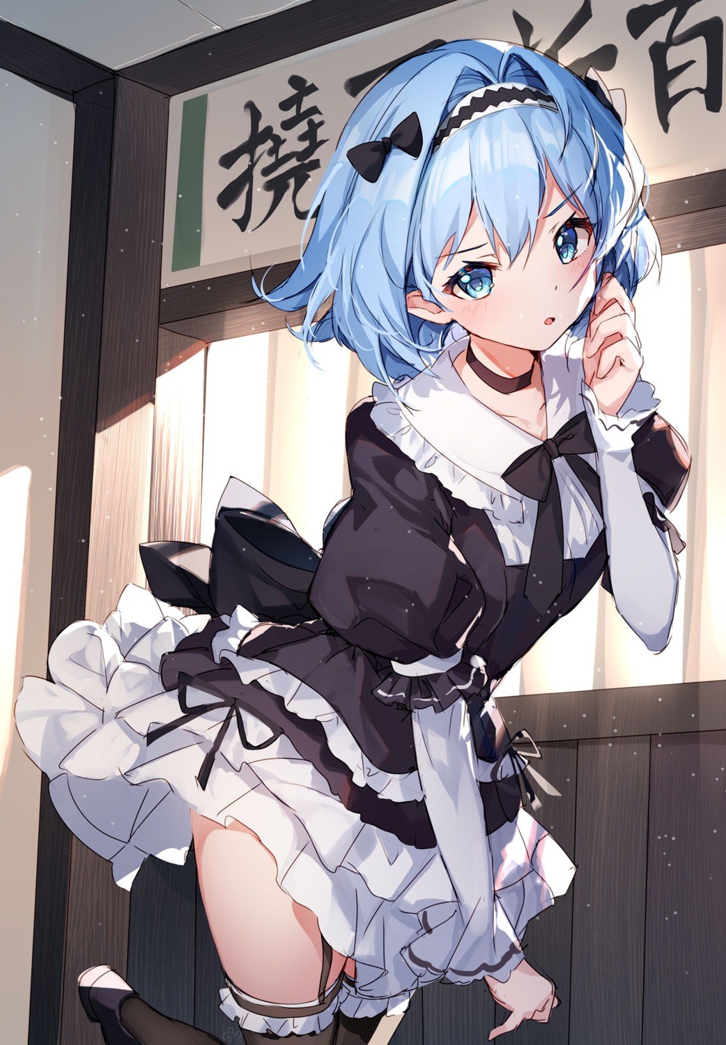 bison_cangshu, dress, gothic_lolita, lolita_fashion, ryuuou_no_oshigoto!, skirt_lift, sora_ginko, stockings