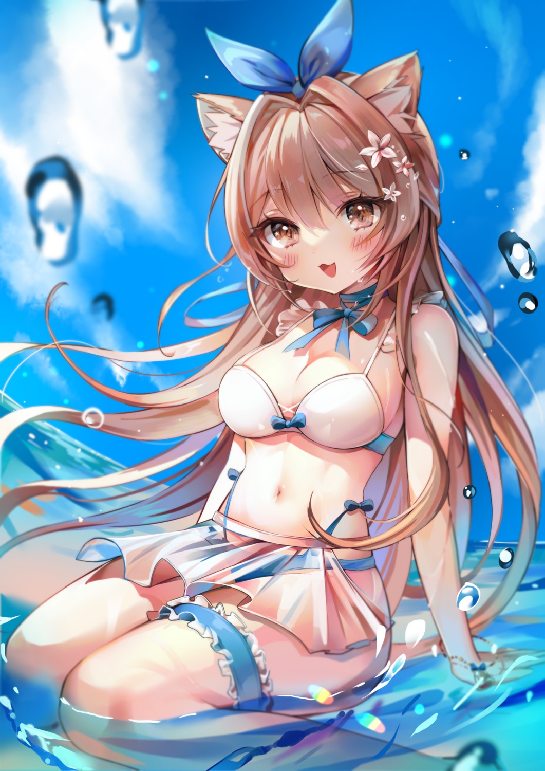 animal_ears, babupipi, bikini, garter, indie_virtual_youtuber, luna_nyann, nekomimi, see_through