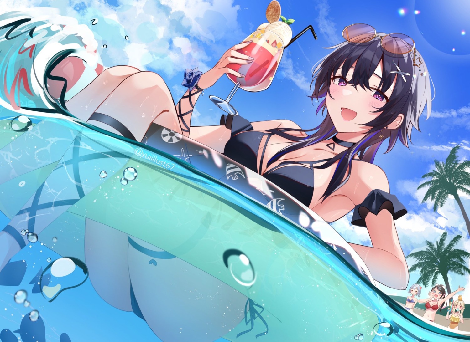 bikini, garter, hikari_yui, ichinose_uruha, lupinus_virtual_games, megane, swimsuits, vspo!