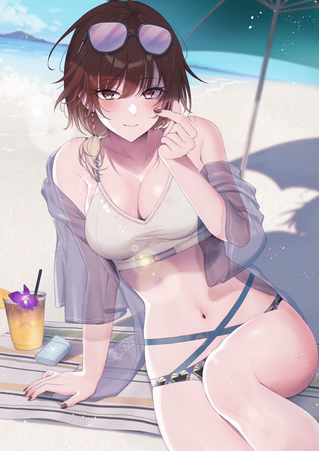 aketa_mikoto, bikini, hourai_ninjin, megane, open_shirt, see_through, swimsuits, the_idolm@ster, the_idolm@ster_shiny_colors