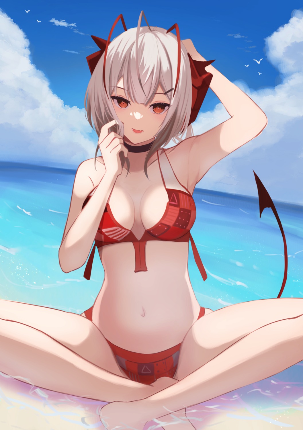 arknights, bikini, horns, sanukiske, swimsuits, tail, w_(arknights)