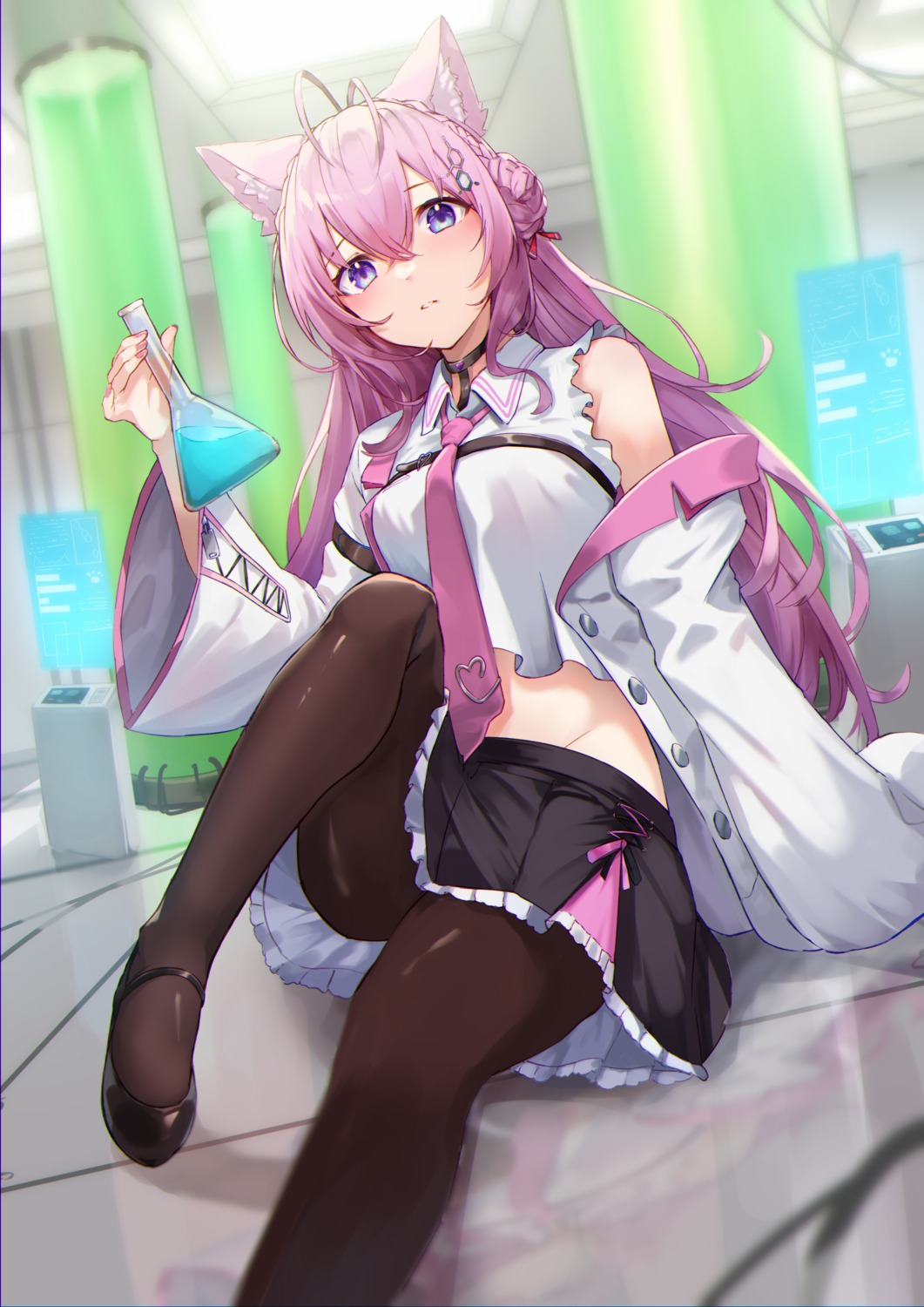 animal_ears, hakui_koyori, hololive, mono_1010, pantyhose, skirt_lift