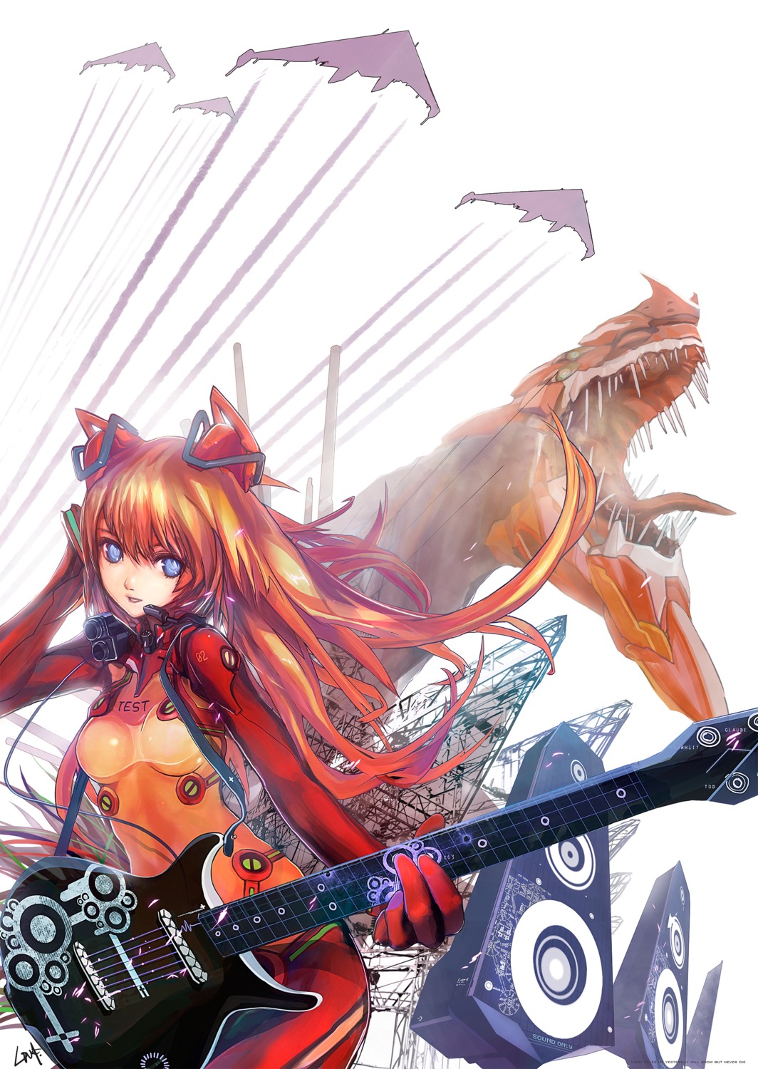 bodysuit, guitar, lin+, neon_genesis_evangelion, souryuu_asuka_langley