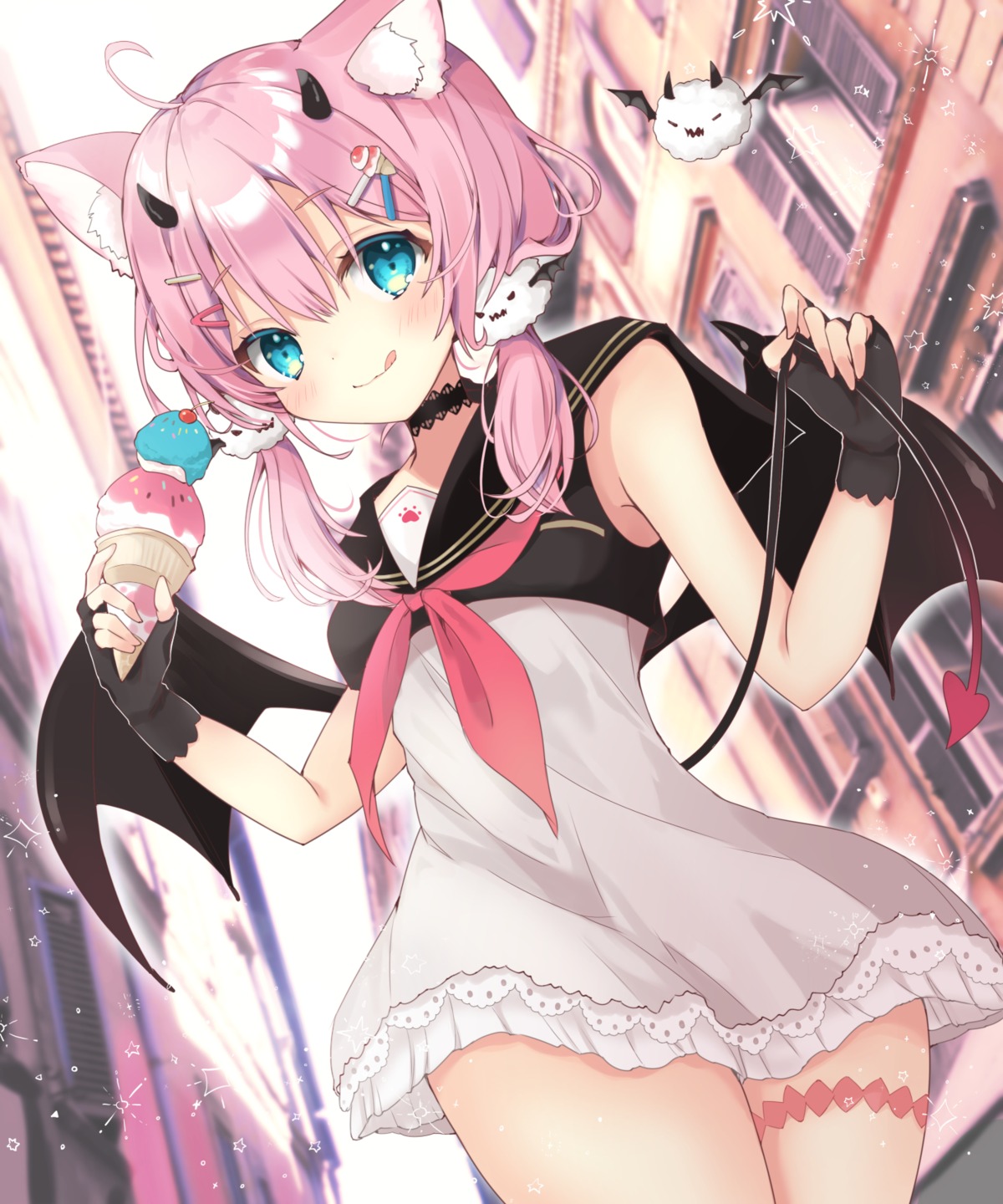 animal_ears, garter, indie_virtual_youtuber, kasane_(sanelta), nekomimi, sakurada_hane, seifuku, skirt_lift