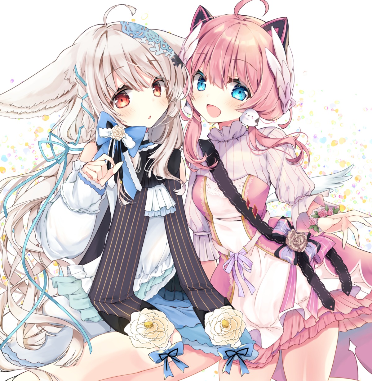 animal_ears, dress, indie_virtual_youtuber, kasane_(sanelta), nekomimi, sakurada_hane, sakurada_shiro, skirt_lift