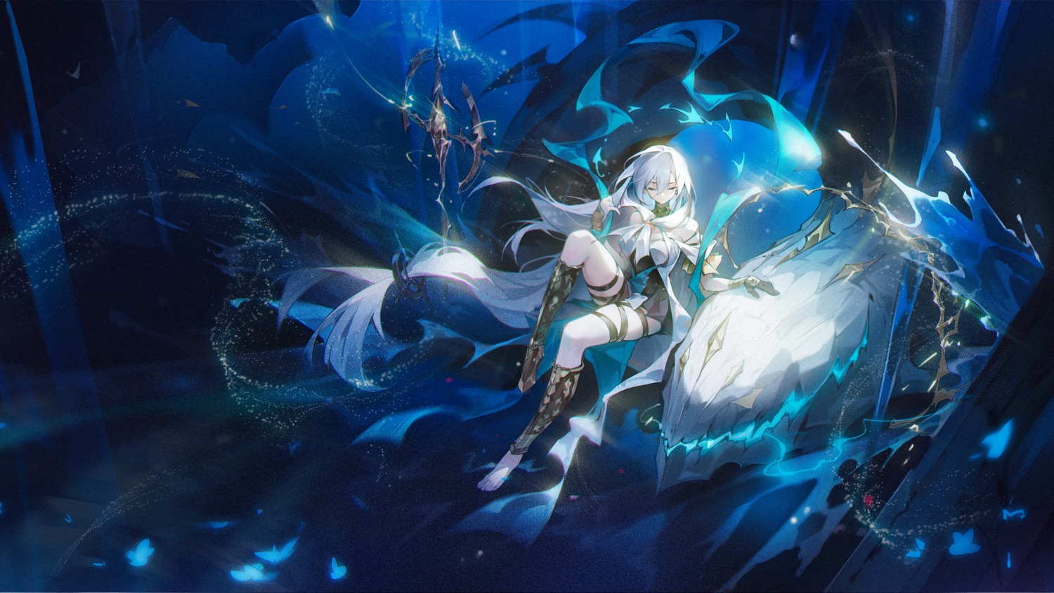 arknights, bukui_shi_wo, garter, landscape, monster, no_bra, skadi_(arknights)