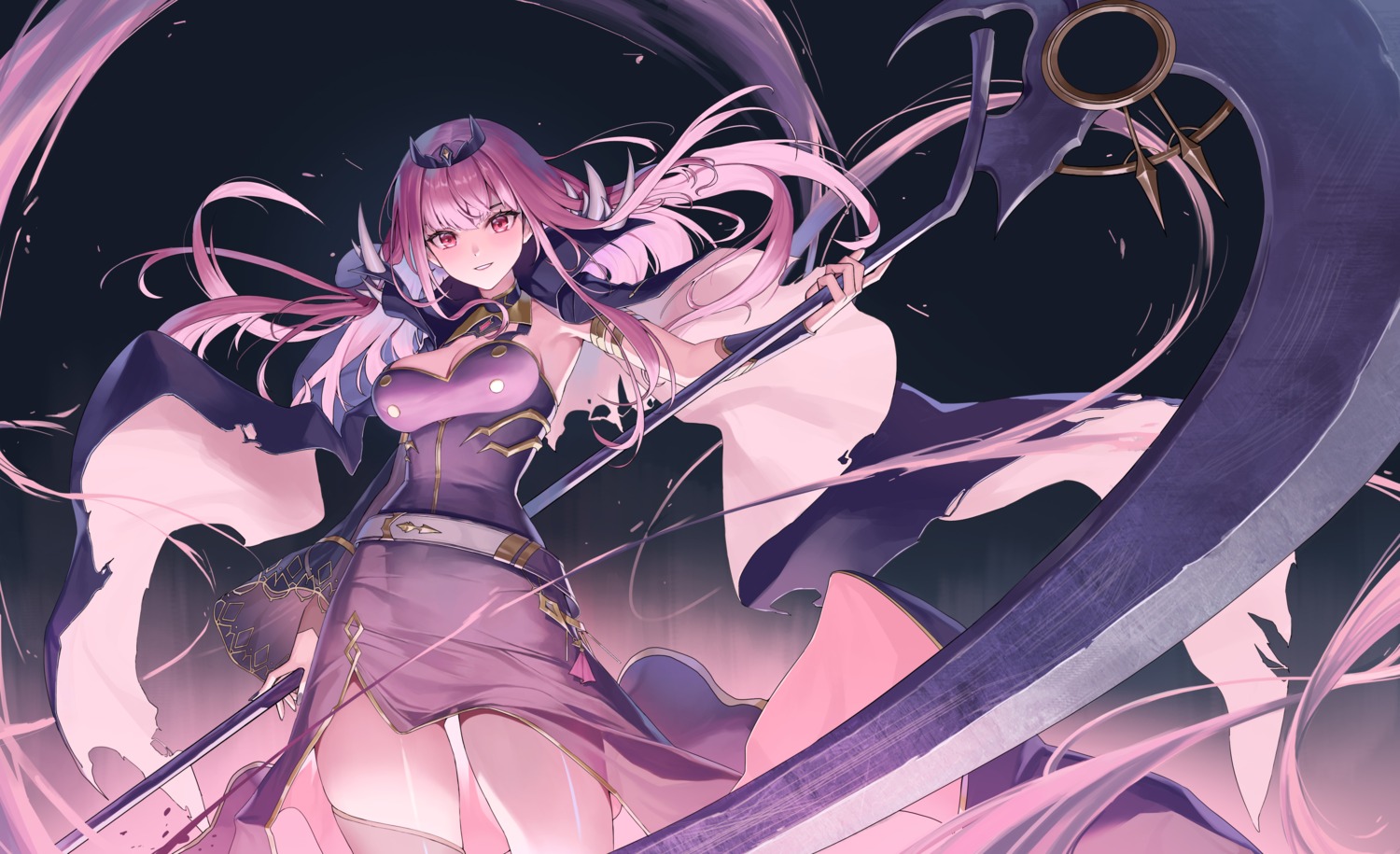 cleavage, hololive, hololive_english, mori_calliope, no_bra, skirt_lift, soho_(user_dphk5745), weapon