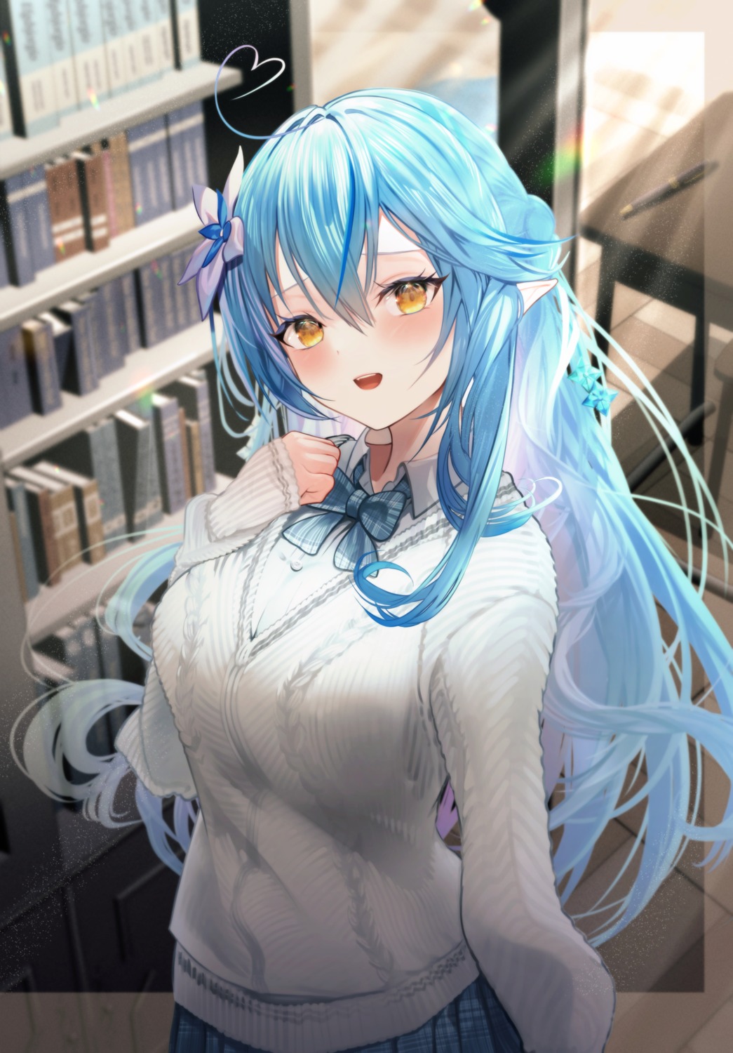 elf, fugutai_ten, hololive, pointy_ears, seifuku, sweater, yukihana_lamy