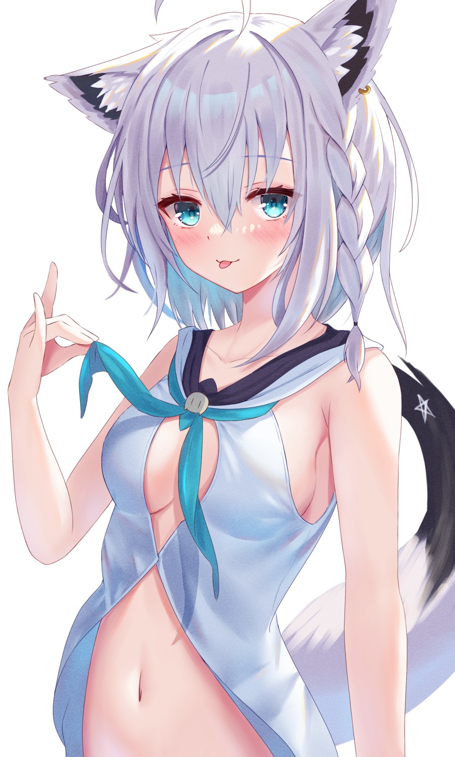 animal_ears, hololive, hololive_gamers, kitsune, no_bra, shirakami_fubuki, tail, togemaru