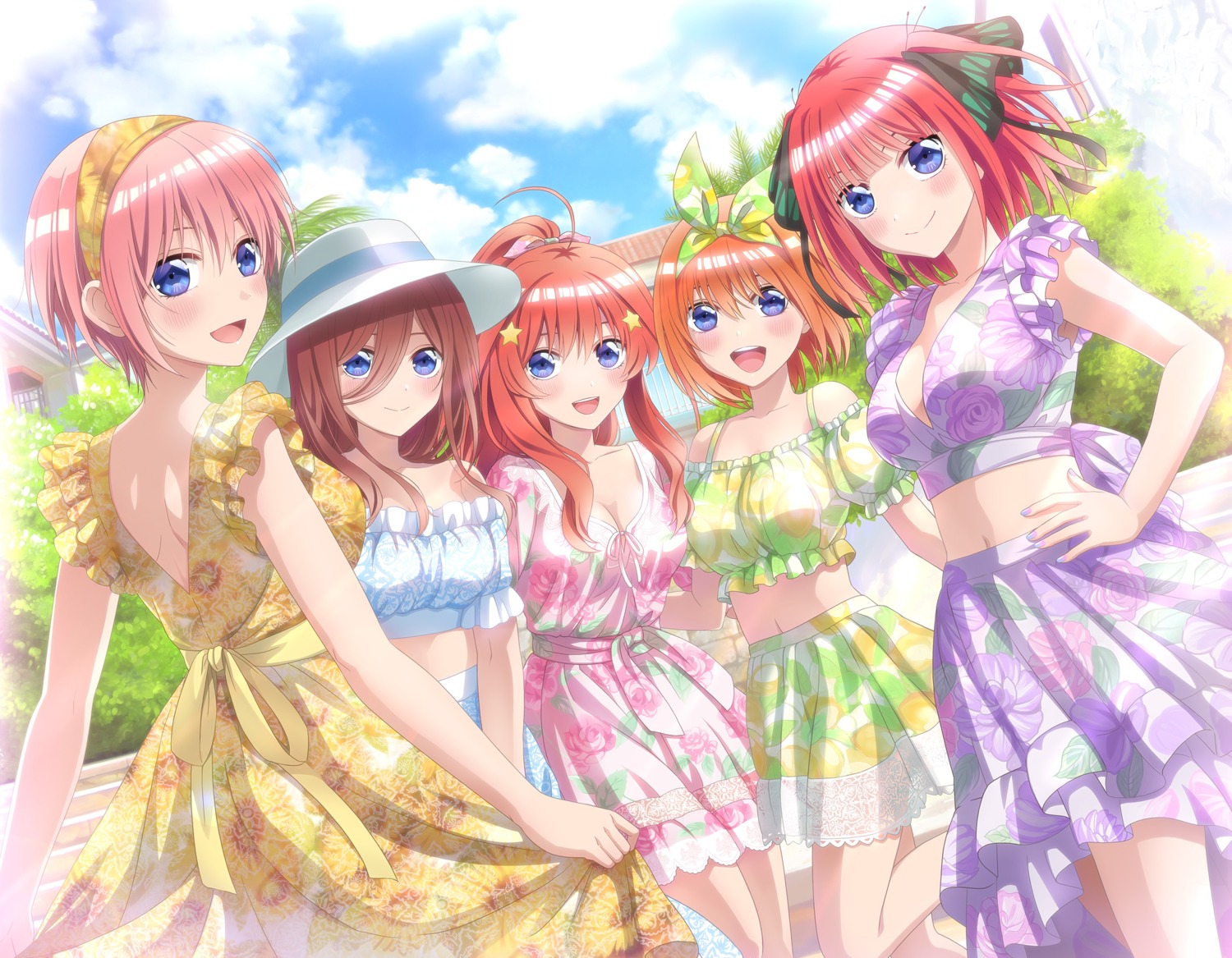 5-toubun_no_hanayome, cleavage, nakano_ichika, nakano_itsuki, nakano_miku, nakano_nino, nakano_yotsuba, no_bra, see_through, studio_viga, tagme
