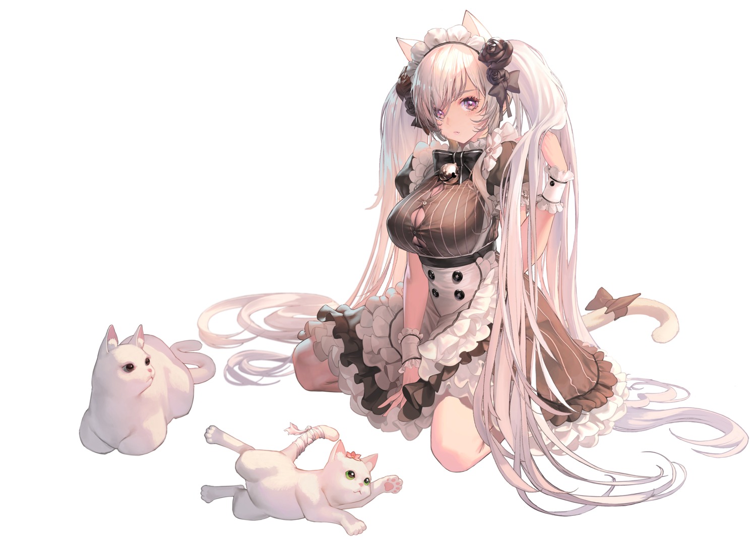 animal_ears, cleavage, destiny_child, kim_hyung_tae, maid, neko, nekomimi, sytry, tail