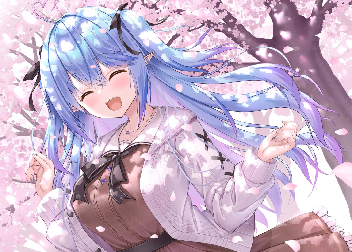 elf, hololive, pointy_ears, seifuku, sweater, uehiro, yukihana_lamy