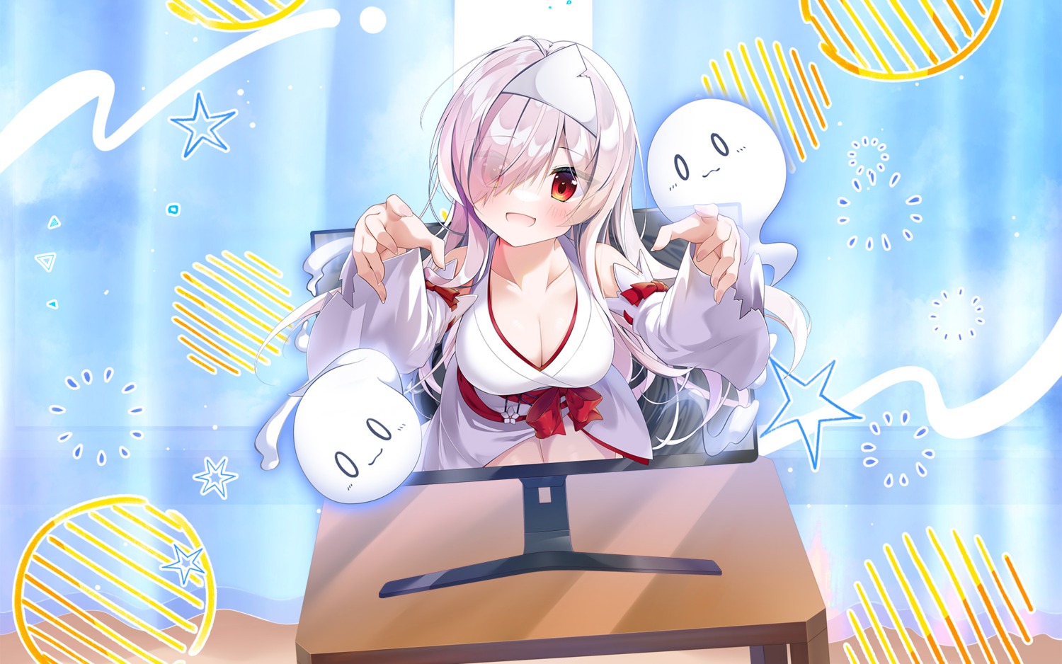 japanese_clothes, milimili:amuse_craft_erotica, mitsuhamochi., no_bra, open_shirt, wallpaper