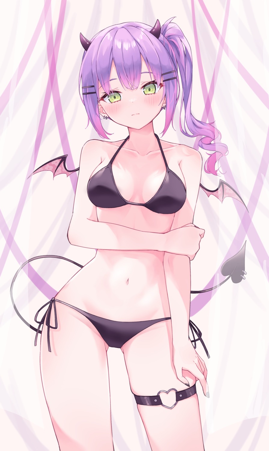 bikini, garter, hololive, horns, profnote, swimsuits, tail, tokoyami_towa