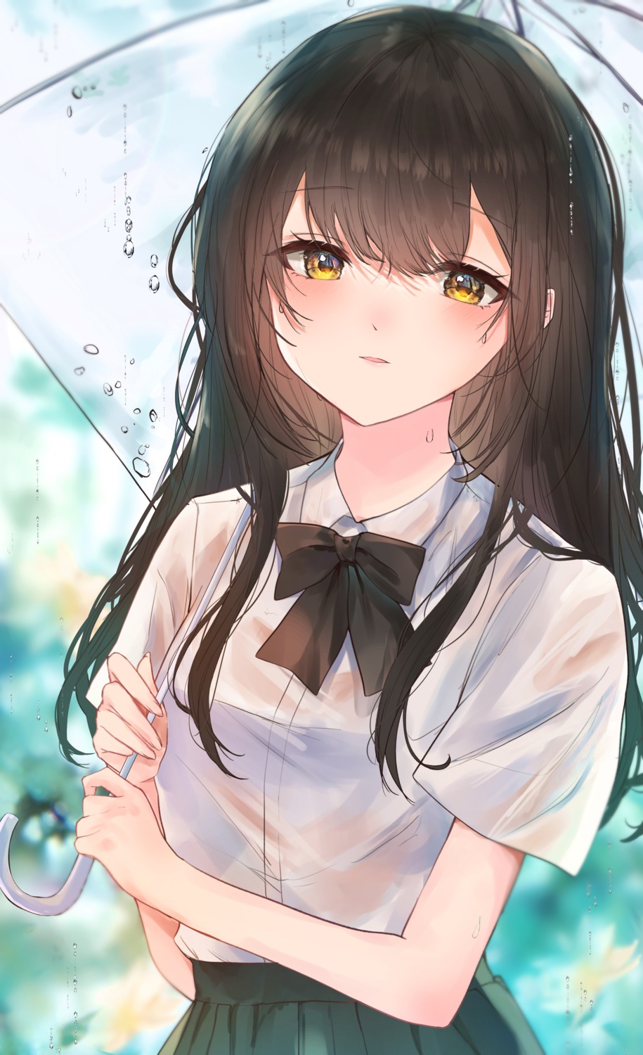 see_through, seifuku, tsuyuri_eri, umbrella, wet, wet_clothes