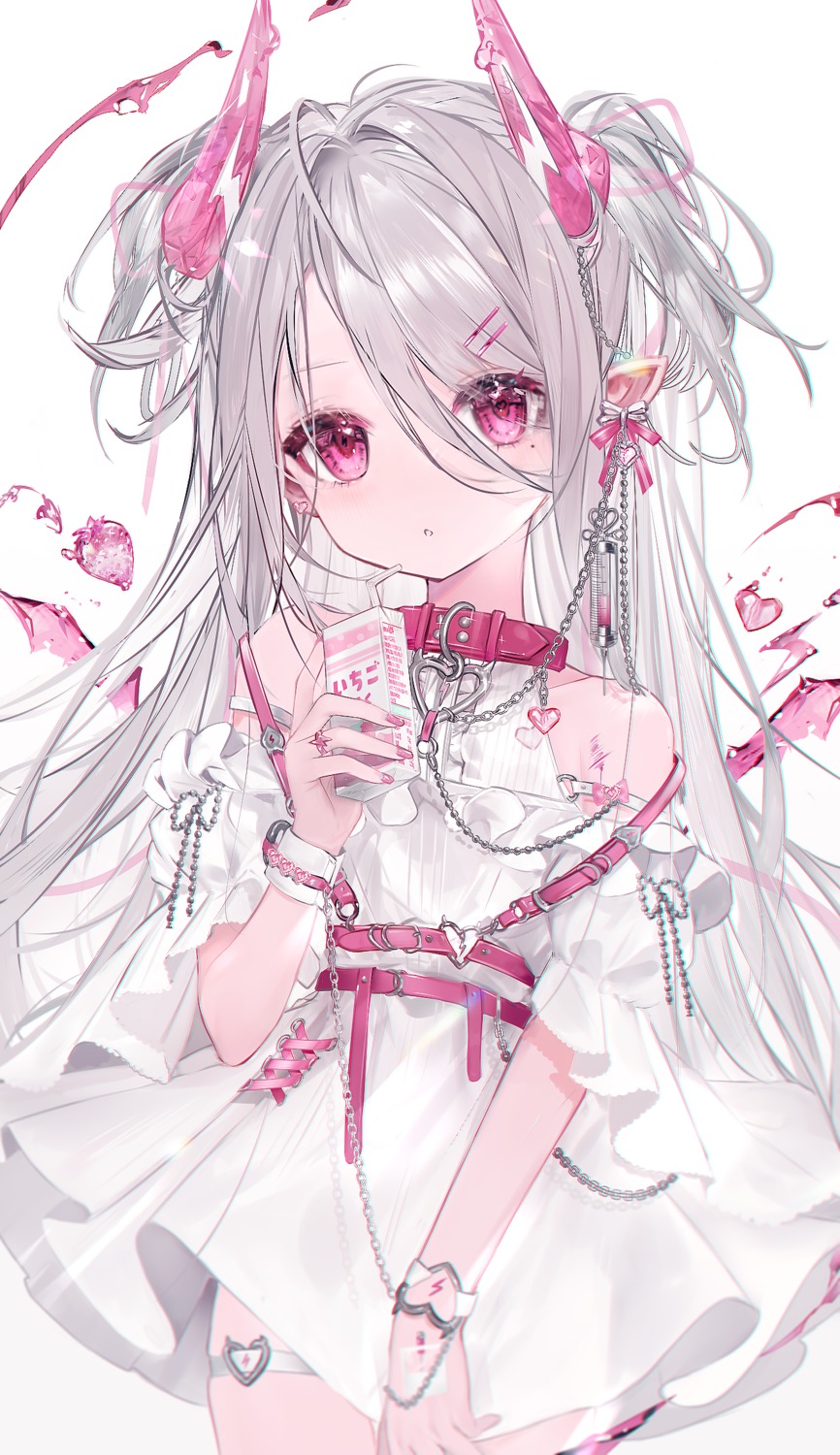 dress, garter, horns, ichigo_yama, pointy_ears, skirt_lift, wings