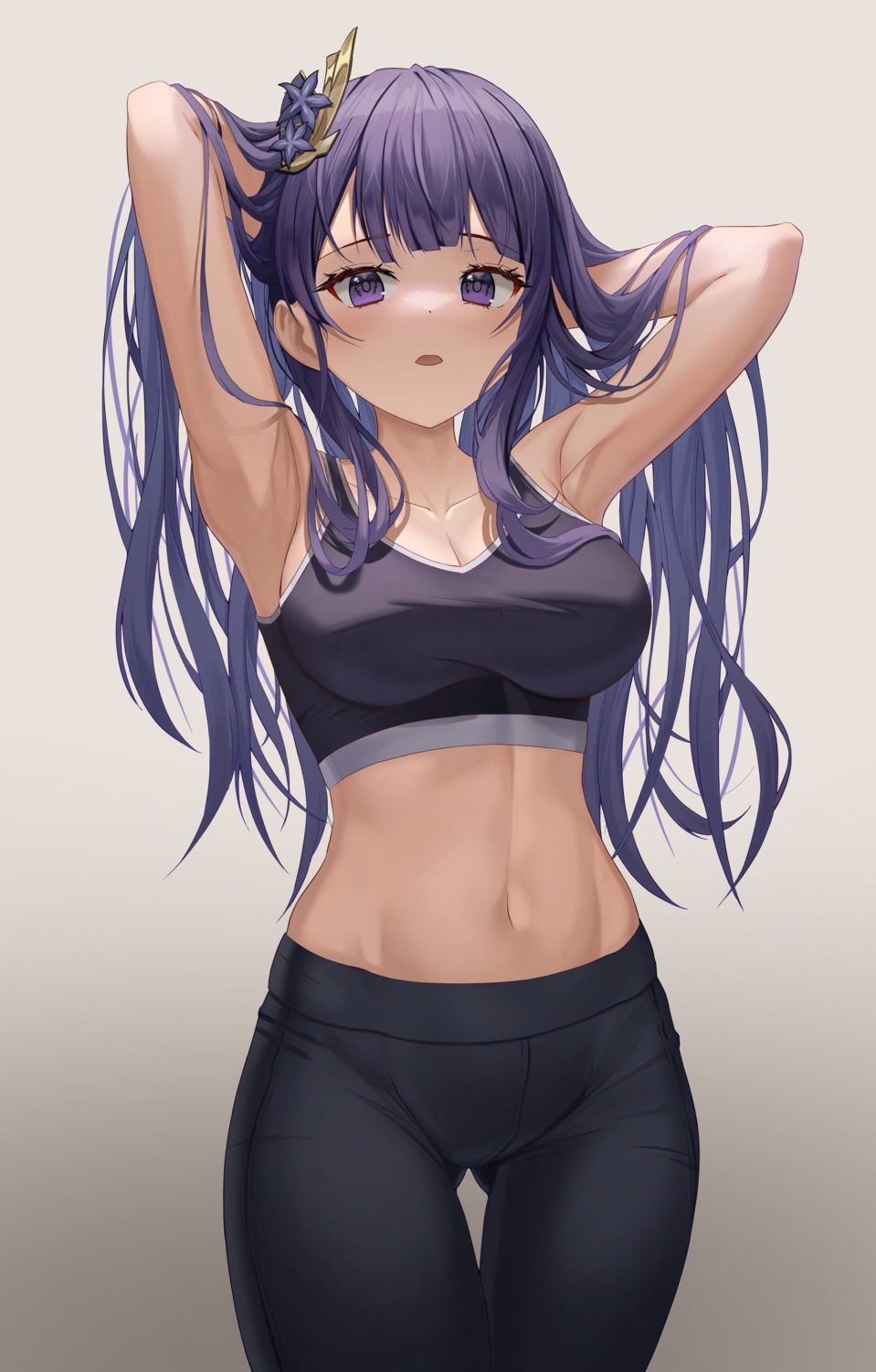 cleavage, genshin_impact, gym_uniform, monmo_mu, raiden_shogun