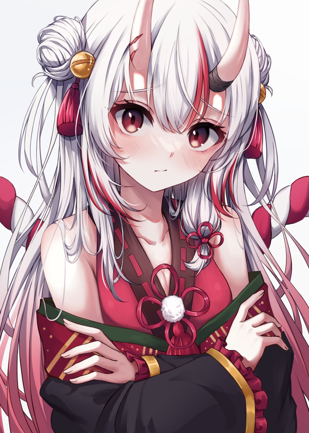 cleavage, hololive, horns, japanese_clothes, karashi_(asarikarasi), nakiri_ayame