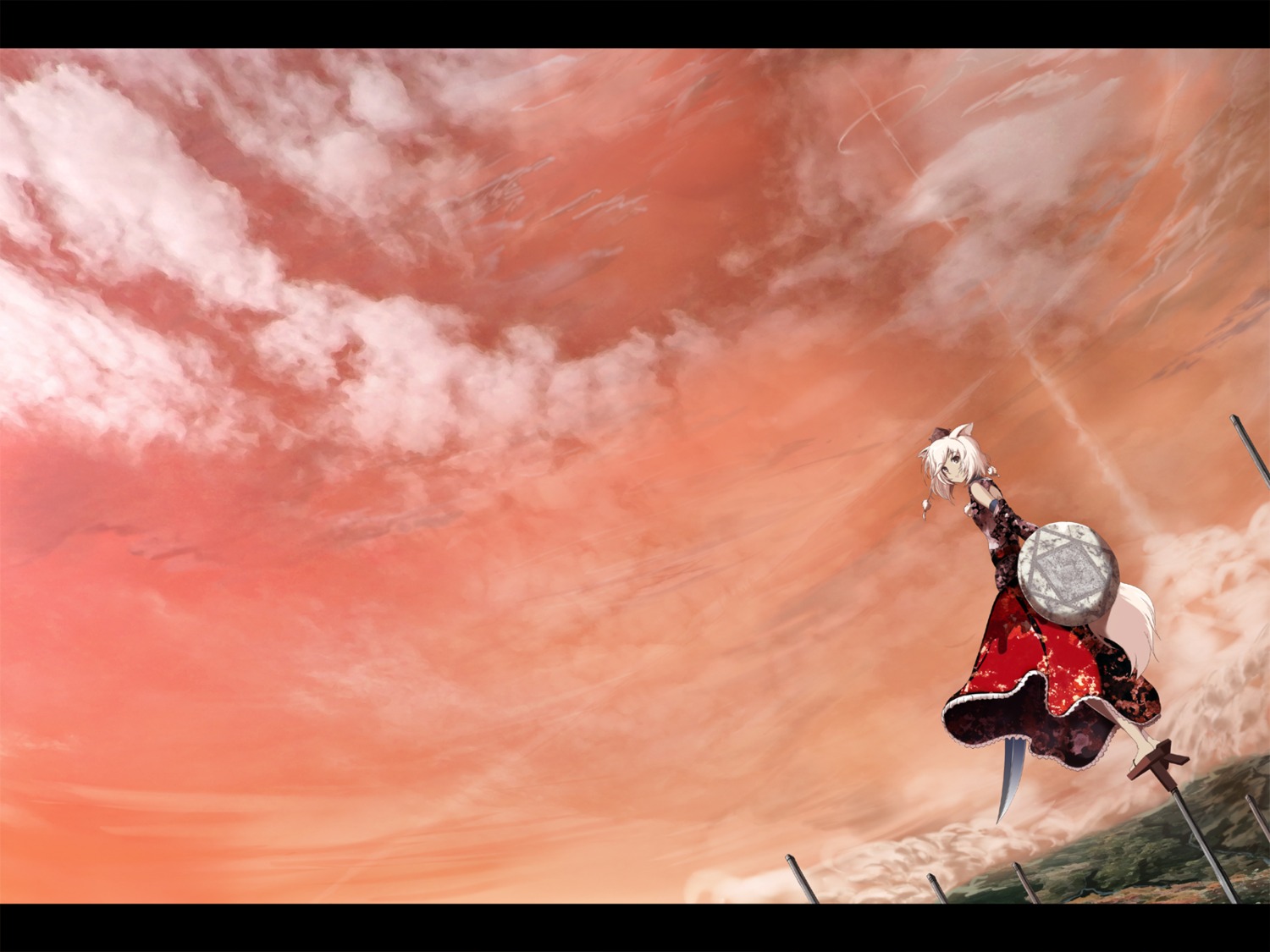 animal_ears, inubashiri_momiji, kanato, landscape, sword, touhou, wallpaper