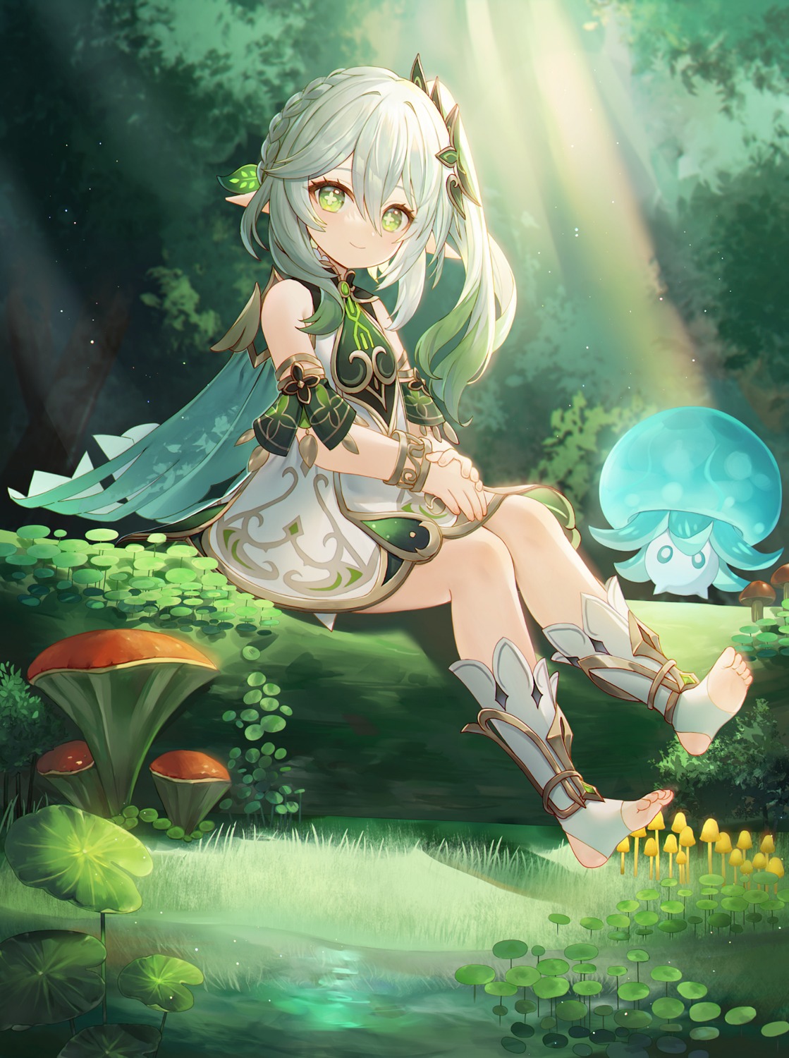 abandon_ranka, dress, feet, genshin_impact, nahida, pointy_ears