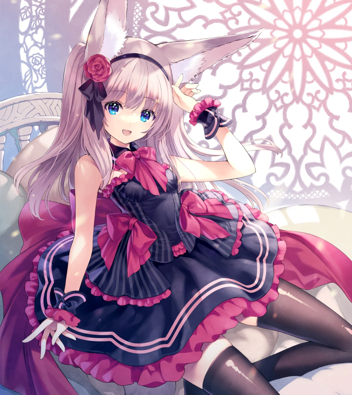 animal_ears, bunny_ears, dress, hirano_katsuyuki, lolita_fashion, thighhighs