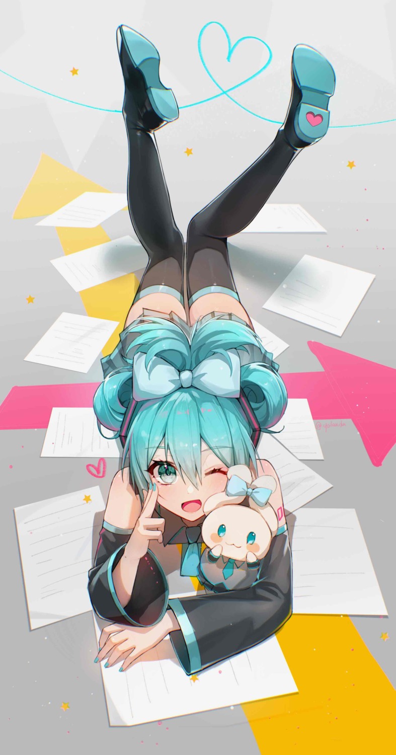 cinnamiku, cinnamoroll, crossover, hatsune_miku, sanrio, tattoo, thighhighs, vocaloid