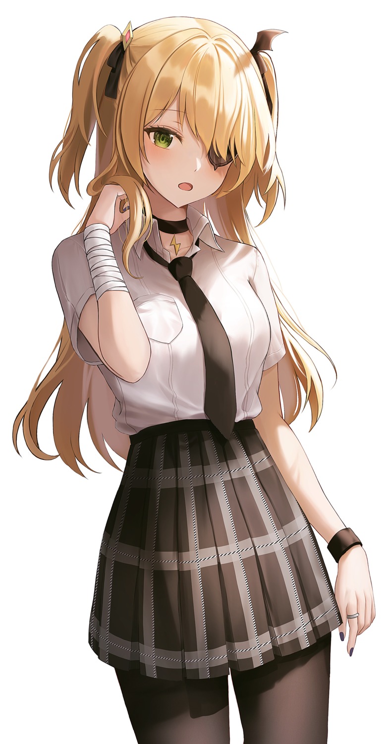 bandages, eyepatch, fischl, genshin_impact, hini_ni, pantyhose, seifuku