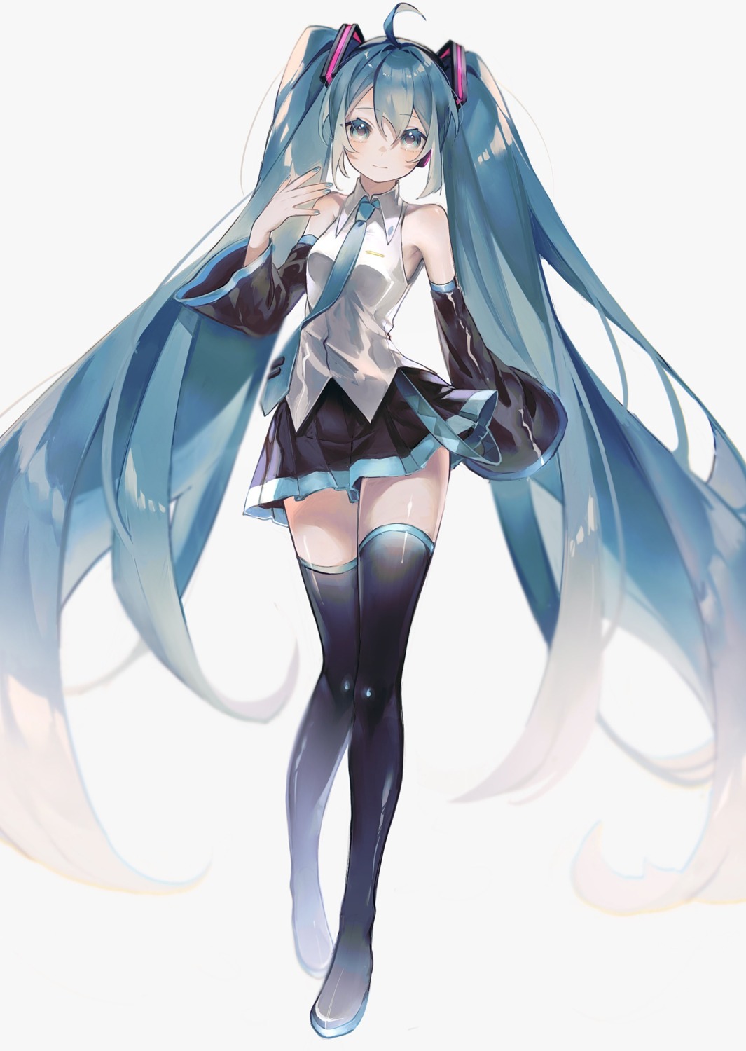 hatsune_miku, headphones, nuko_0108, thighhighs, vocaloid