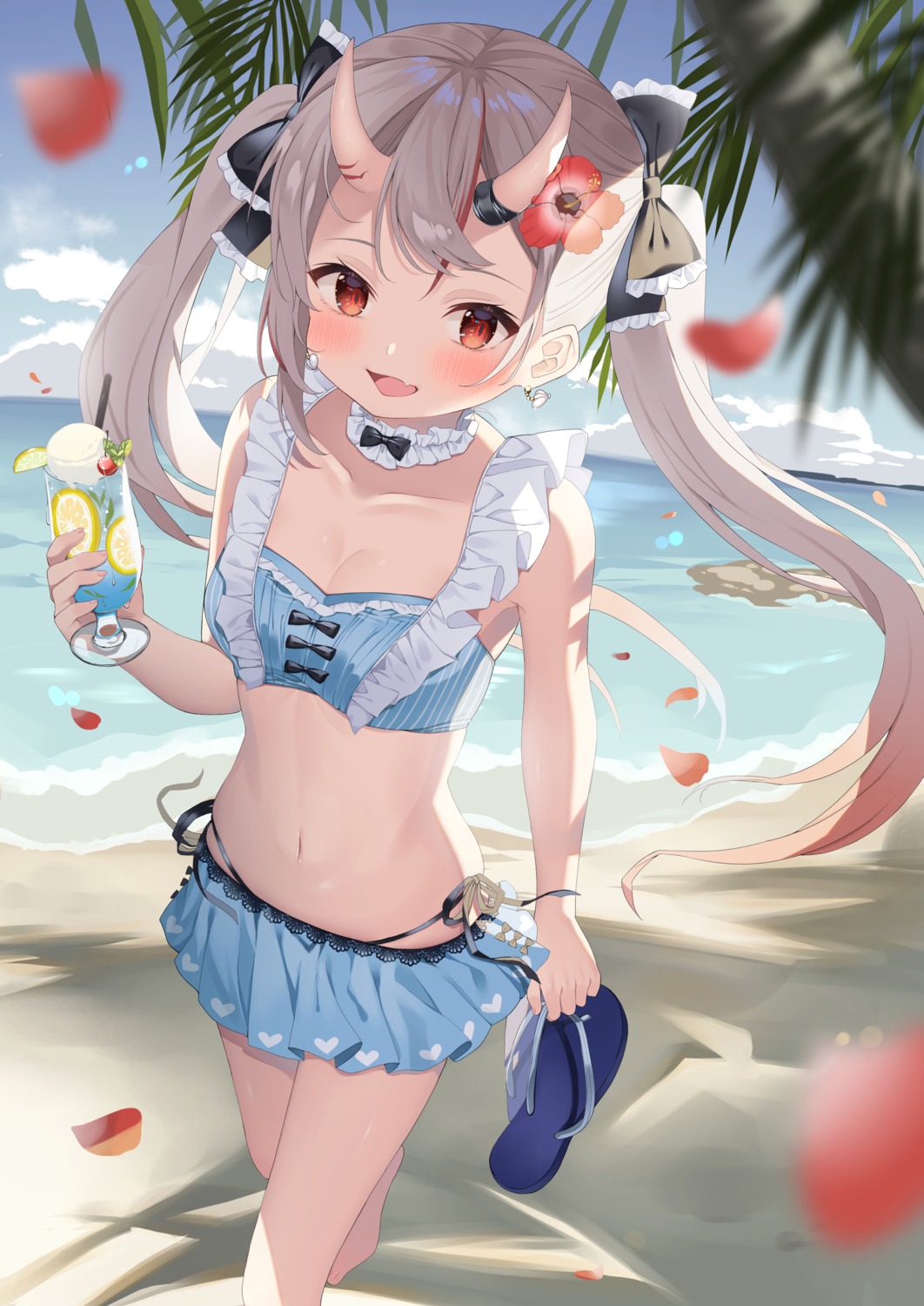 bikini, hololive, horns, momoshiro_amano, nakiri_ayame, swimsuits